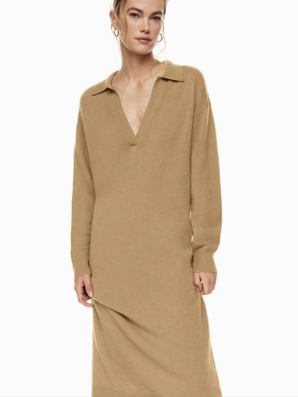Aritzia Babaton Contour Polo Longsleeve Dress Epicurean Brown - Sz XL